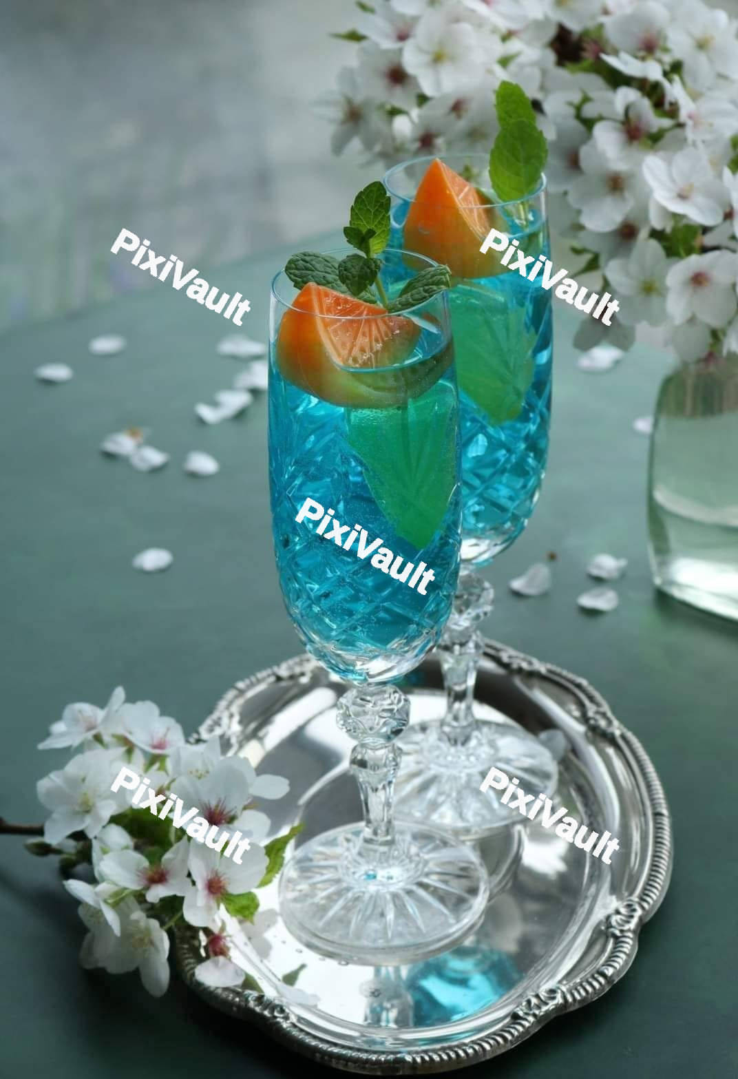 Glasses of Blue Lagoon cocktail